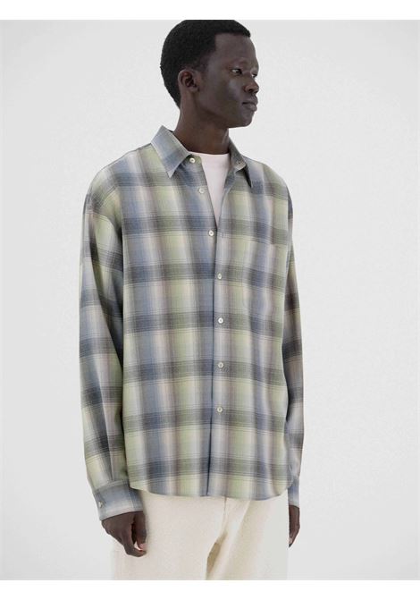 super light wool checkman blue and green AURALEE | A25AS01LCBLUE GREEN CHECK